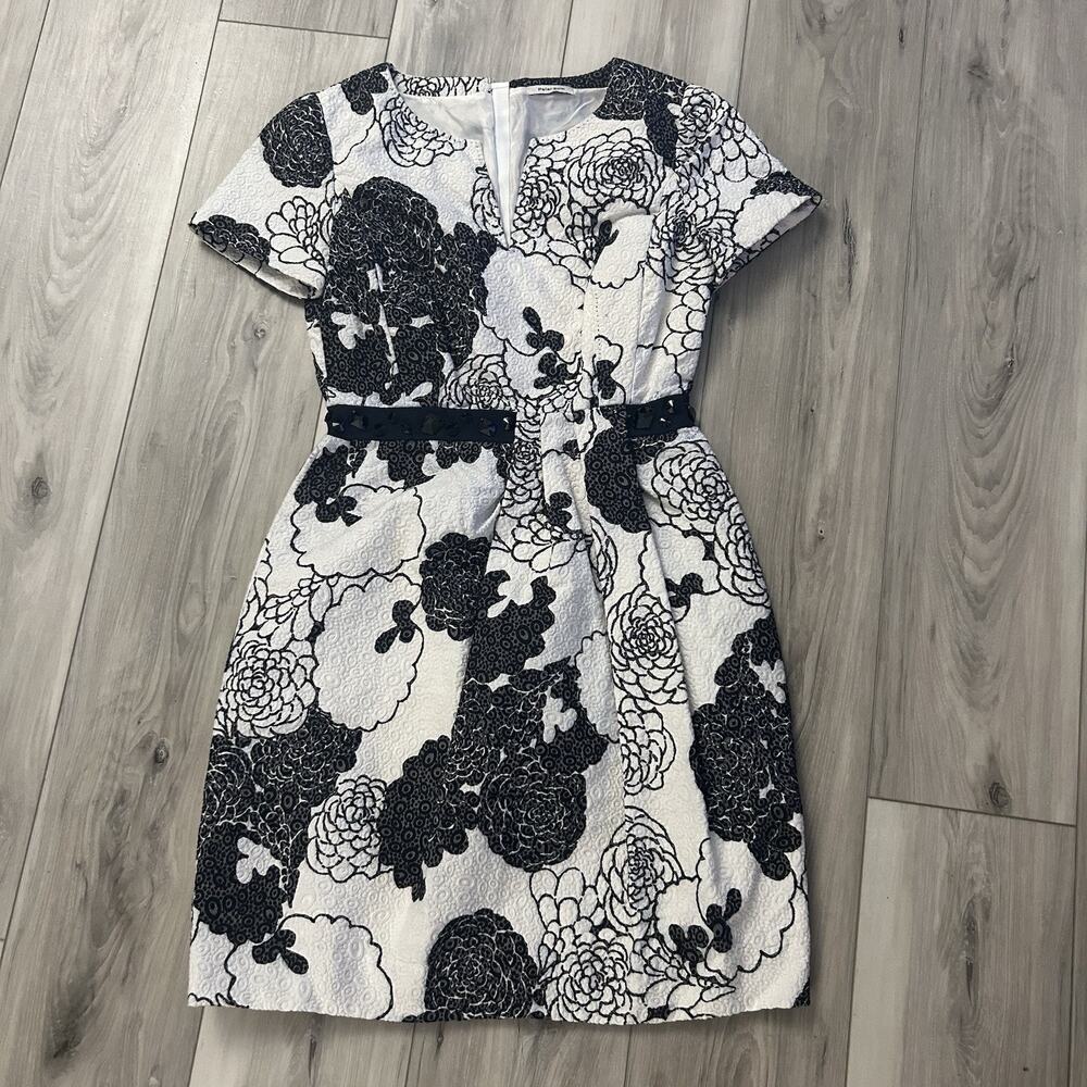 Peter Som Anthropologie Sheath Dress Textured Embellishments White Black Size 8